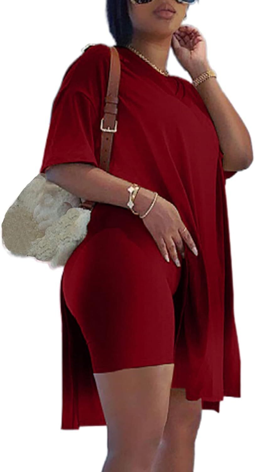 🔥LAST DAY 70% OFF💖Women’s Casual 2 Piece Outfits V Neck Side Split Tops and Shorts Set Tracksuit