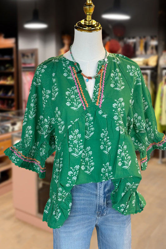 Floral Print Ric Rac Flounce top
