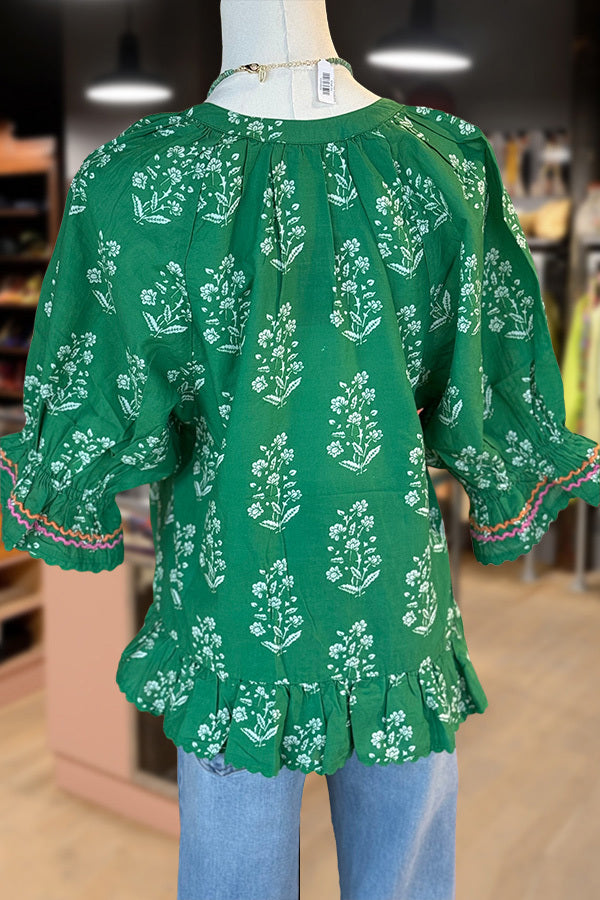 Floral Print Ric Rac Flounce top