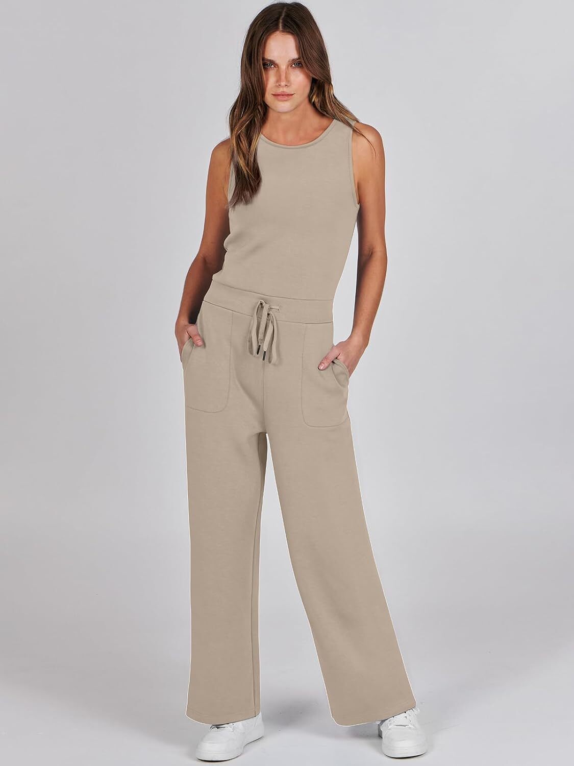 Womens Jumpsuits 2025 Casual Summer Dressy Romper Sleeveless Wide Leg Long Pants Outfits Fashion Travel Clothes