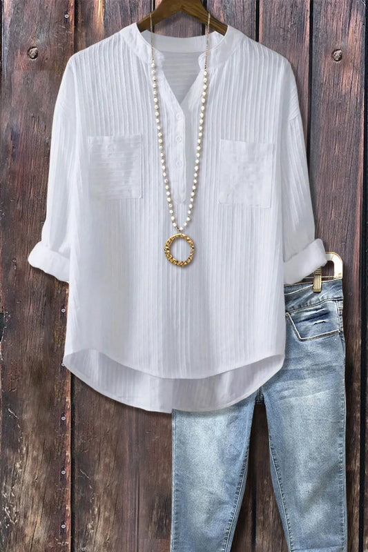 Solid Split Neck Front Pocket Top