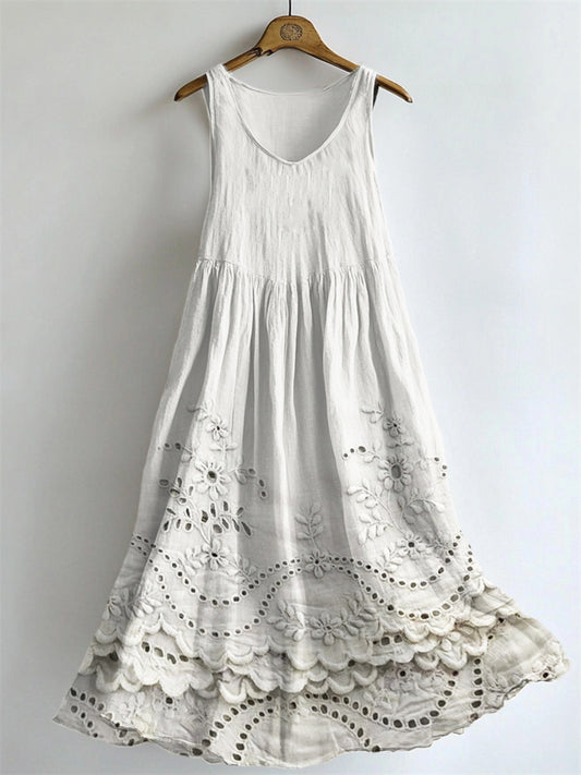 Cottage Floral Print Flowy Linen Tank Dress