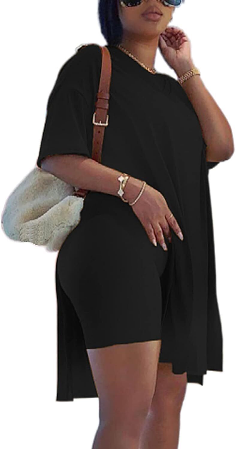 🔥LAST DAY 70% OFF💖Women’s Casual 2 Piece Outfits V Neck Side Split Tops and Shorts Set Tracksuit