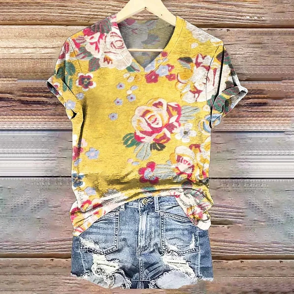 Women's Bohemian Floral Art Print Flowy Cotton Crew Neck Dress