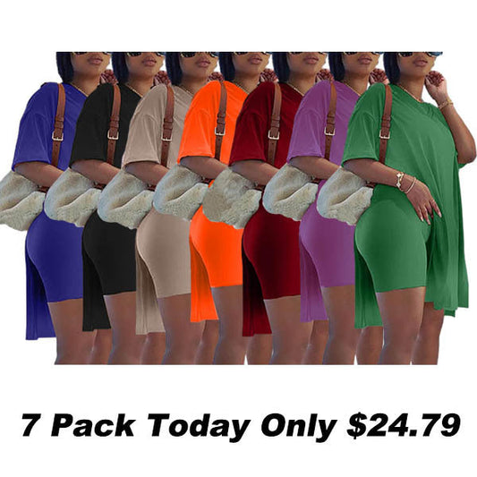 🔥LAST DAY 70% OFF💖Women’s Casual 2 Piece Outfits V Neck Side Split Tops and Shorts Set Tracksuit