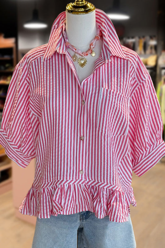 Striped Ruffled Twill Top