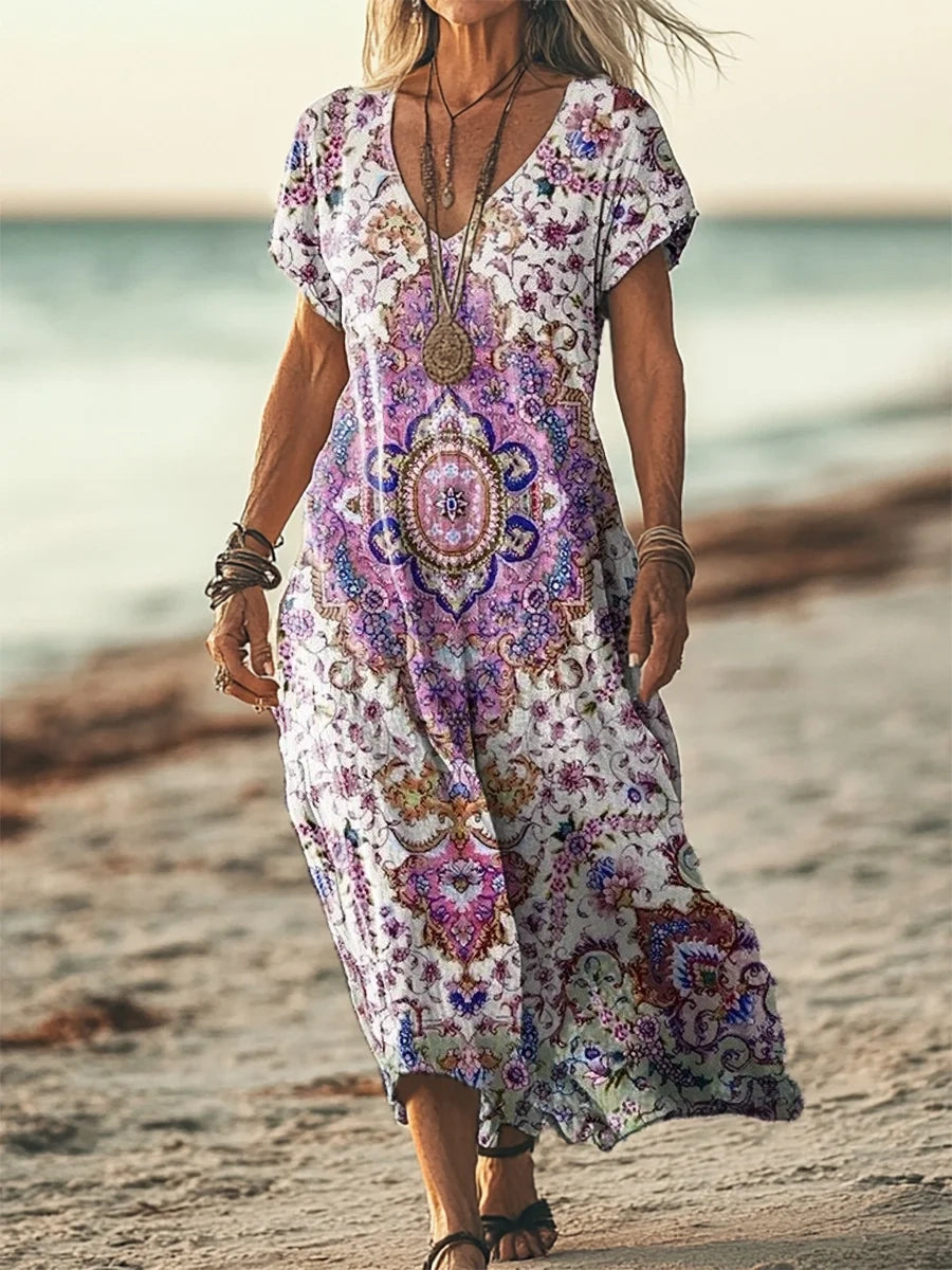 Women's Kaleidoscope Tie Dye Print Pocket Cotton Dress