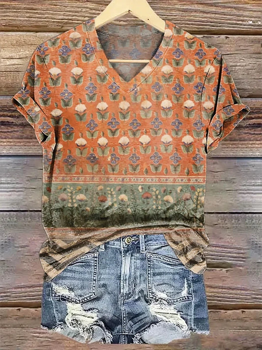 Women's Vintage Floral Collage Art Printed Cotton And Linen Casual Pants