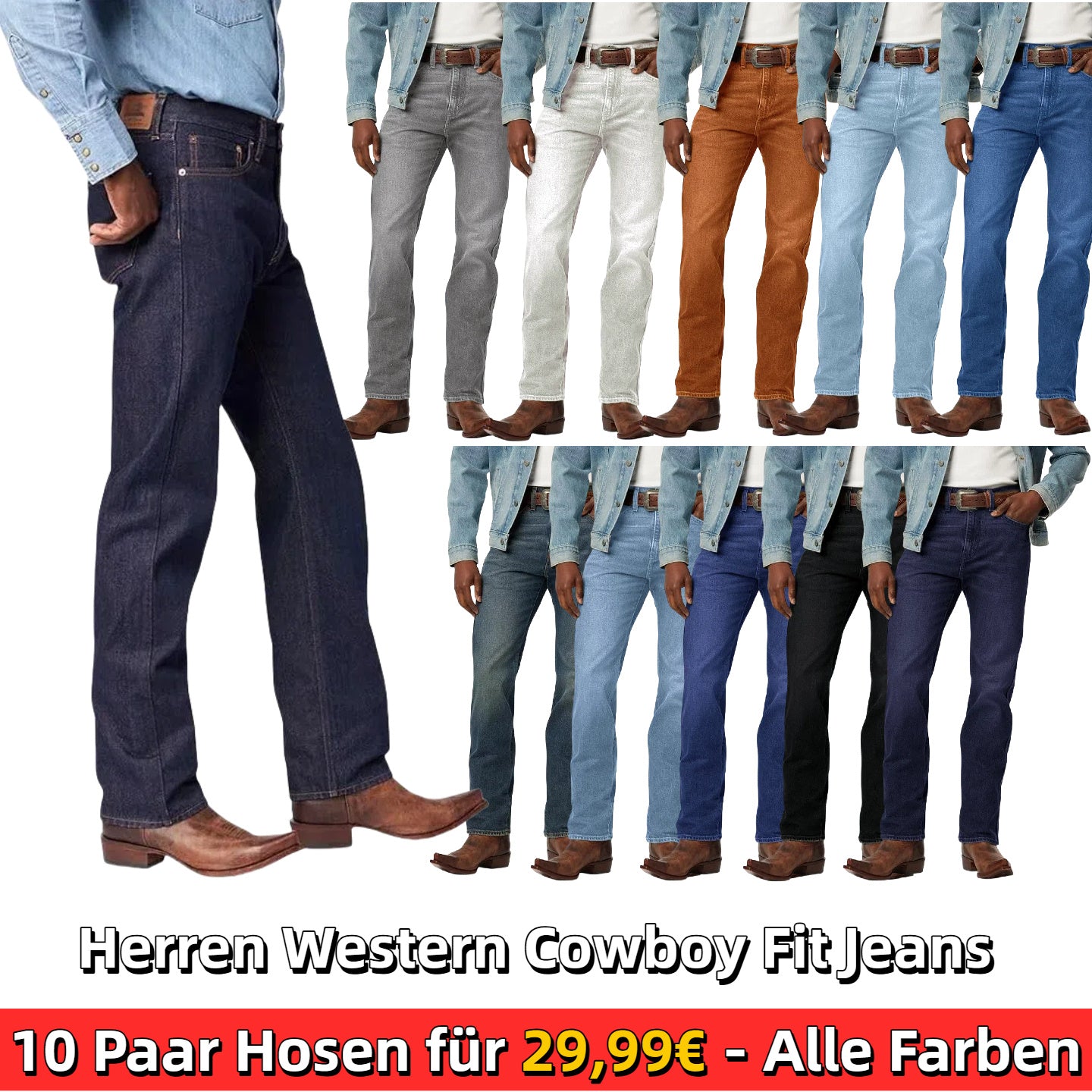【Best Jeans Top 1】 Men's Western Cowboy Fit Straight Leg Jeans