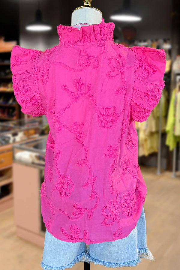 Floral Embroidered Ruffle Sleeve Top