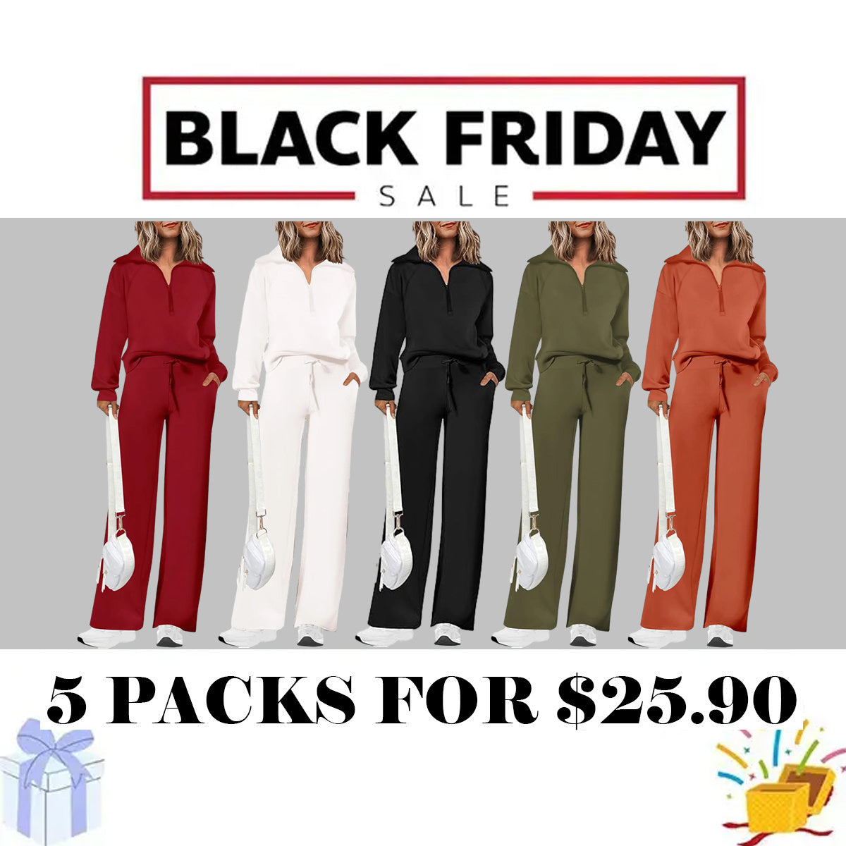Women's 2 Piece Outfits Casual Lapel Half Zip Sweatshirts And Wide Leg Pants Tracksuit Sets