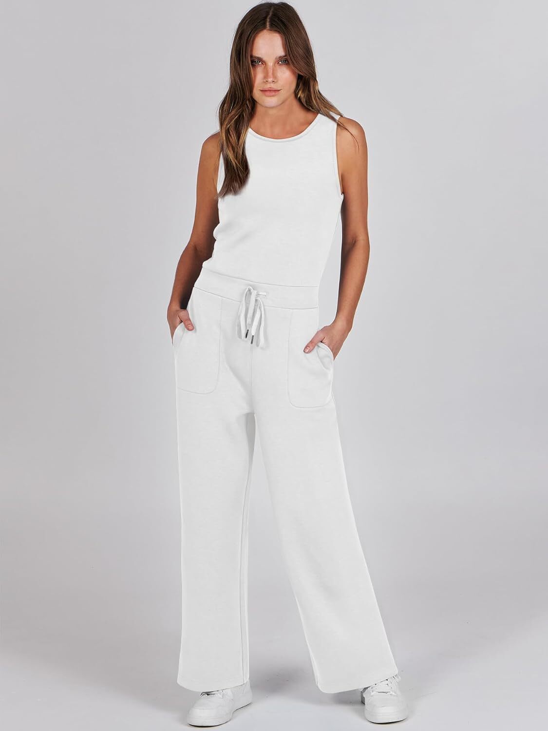 Womens Jumpsuits 2025 Casual Summer Dressy Romper Sleeveless Wide Leg Long Pants Outfits Fashion Travel Clothes