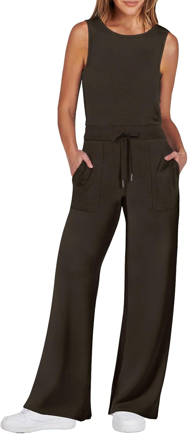 Womens Jumpsuits 2025 Casual Summer Dressy Romper Sleeveless Wide Leg Long Pants Outfits Fashion Travel Clothes