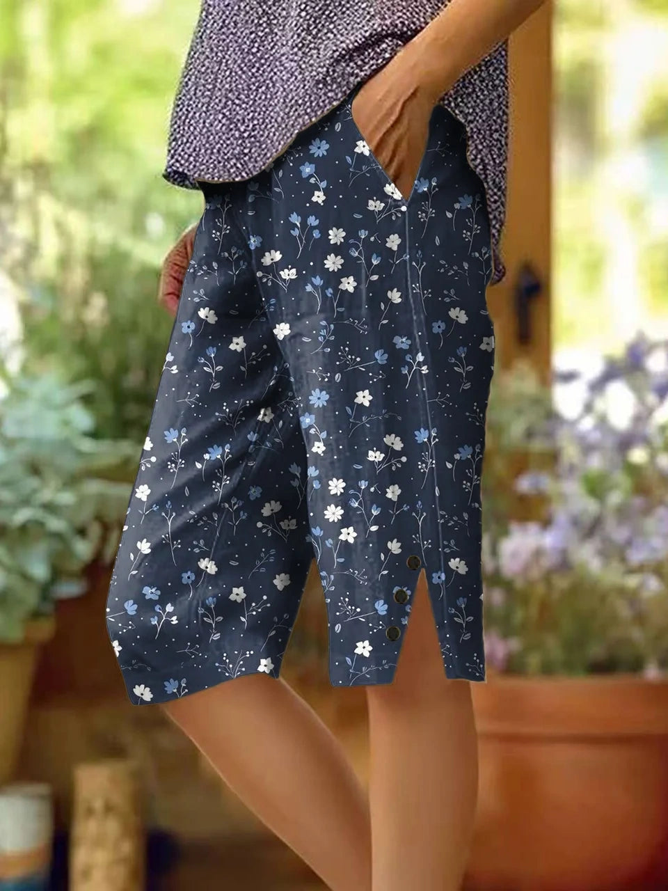 Women's Totem Floral Vintage Printed Cotton And Linen Casual Pants
