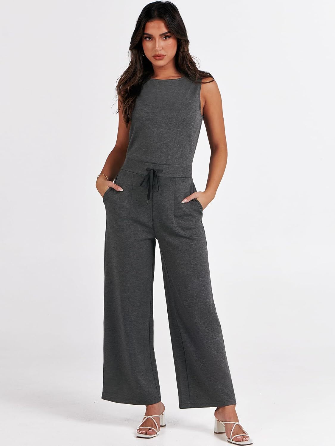 Womens Jumpsuits 2025 Casual Summer Dressy Romper Sleeveless Wide Leg Long Pants Outfits Fashion Travel Clothes