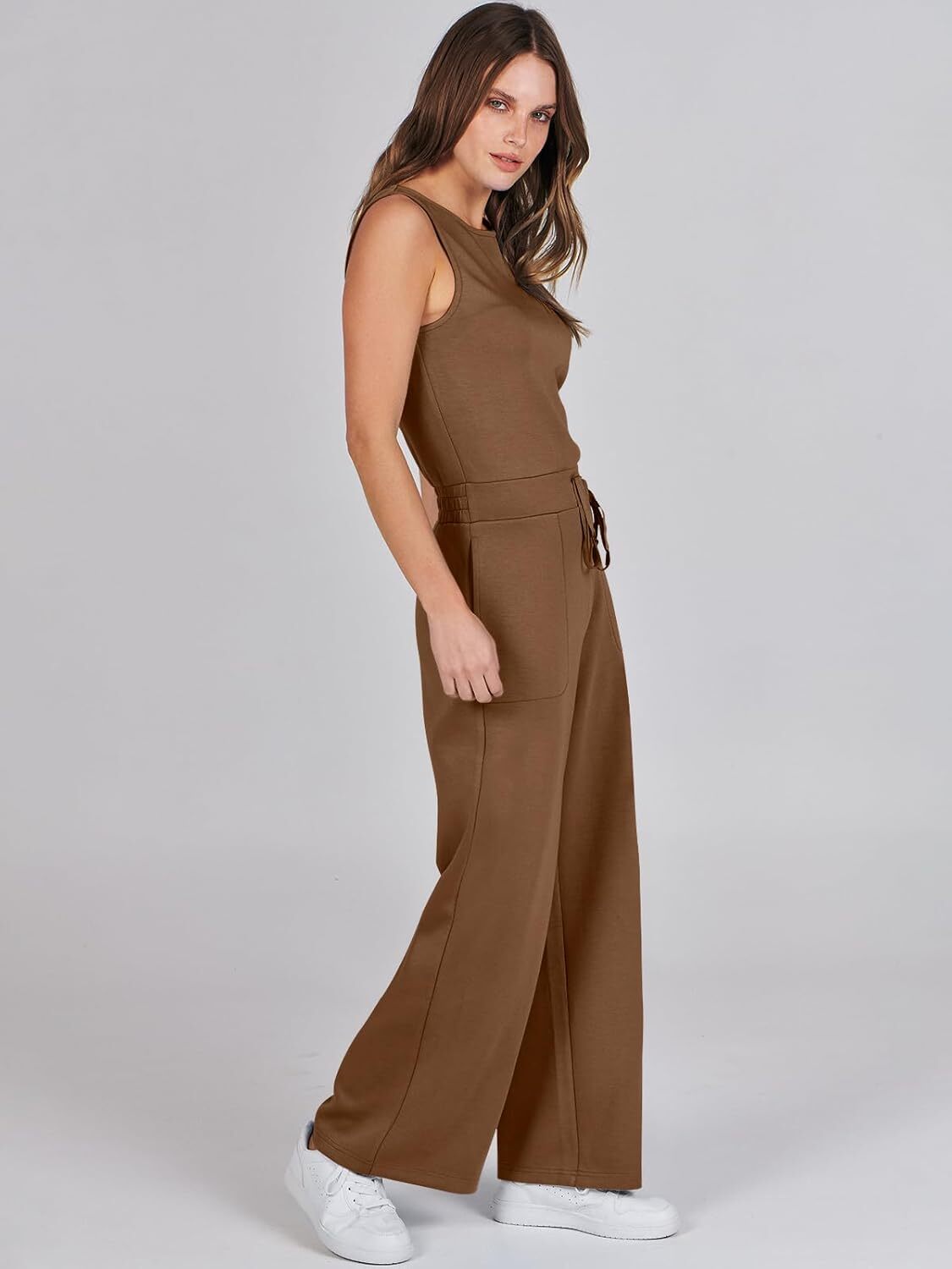 Womens Jumpsuits 2025 Casual Summer Dressy Romper Sleeveless Wide Leg Long Pants Outfits Fashion Travel Clothes