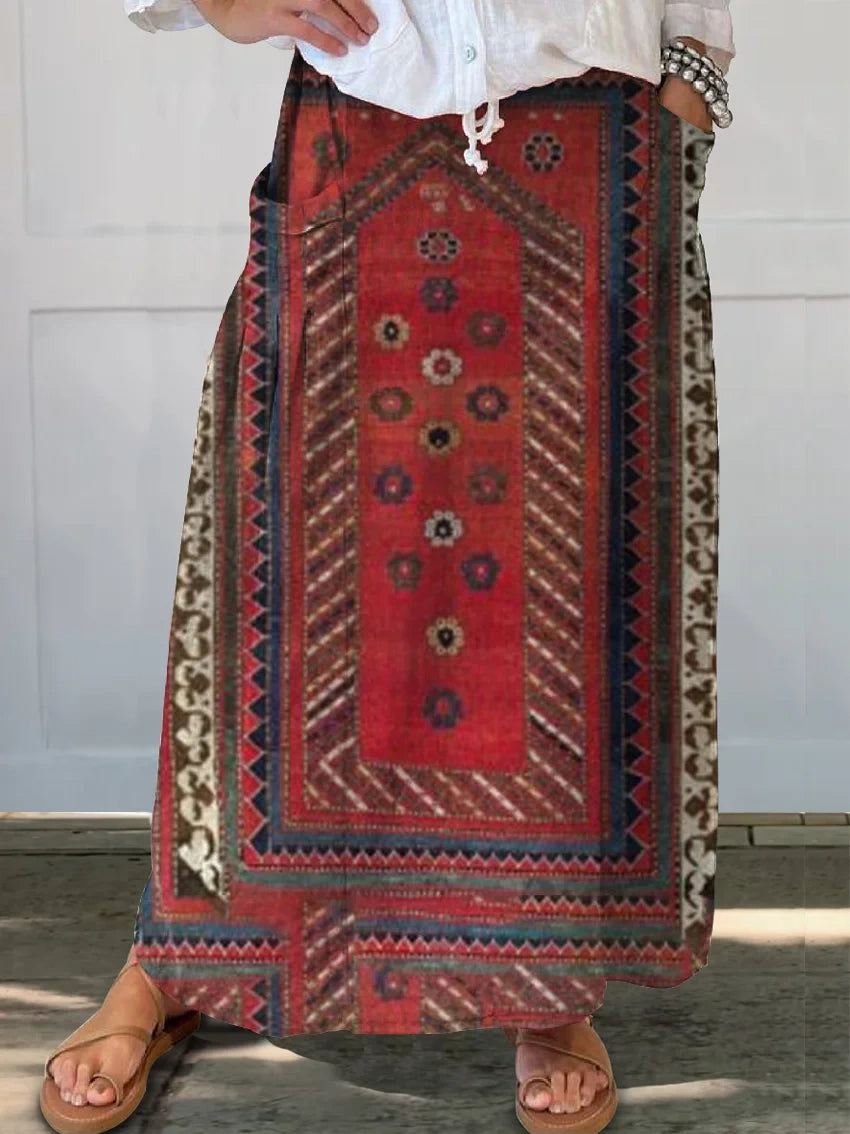 Women's Vintage Ethnic Style Tattoo Pattern Art Print Short Sleeve Pocket Cotton Linen Dresses