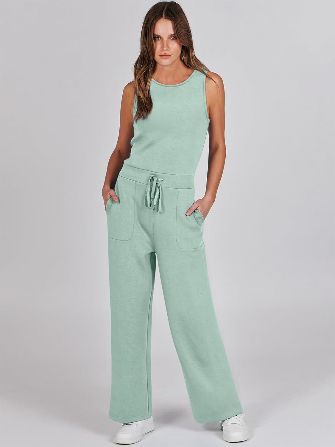Womens Jumpsuits 2025 Casual Summer Dressy Romper Sleeveless Wide Leg Long Pants Outfits Fashion Travel Clothes